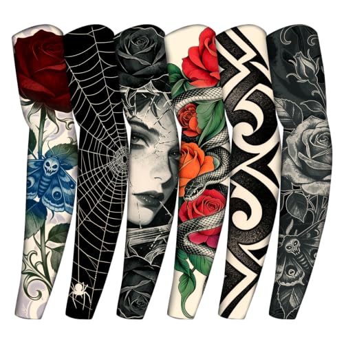 Image of YARIEW Temporary Tattoo Sleeves for Men Arm Sleeves for Men | Tattoo Sleeve Women Arts Fake Sleeve Tattoos Sun Protection Cooling Covers for Arms Women Halloween Pattern 15