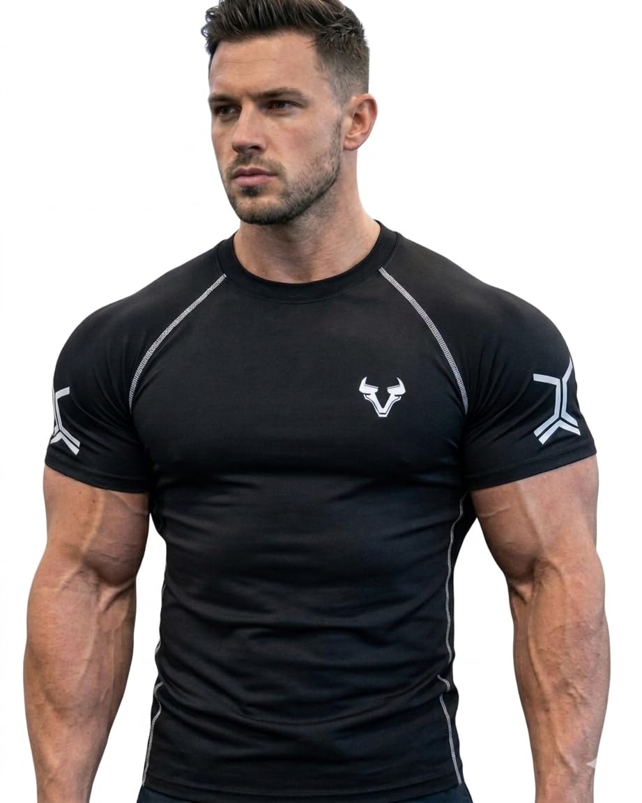 Vibrant Vibes Men Compression T-Shirt | 90% Polyester 10% Lycra Slim Fit Gym Wear | Sweat-Wicking Stretch Activewear for Workout & Training-picture-33