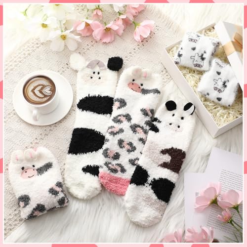 Foaincore 4 Pairs Easter Bunny Slipper Socks Rabbit Fuzzy Soft Warm Animal Cute Warm Socks for Women3
