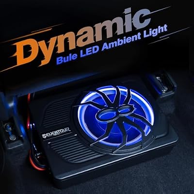 10 Upgrade 800W Slim Under Seat Powered Car Subwoofer, Car/Truck Audio Sub Built in Amplifier amp Combo Package, with Blue LED Light (Subwoofer+Installation Wire Kit)