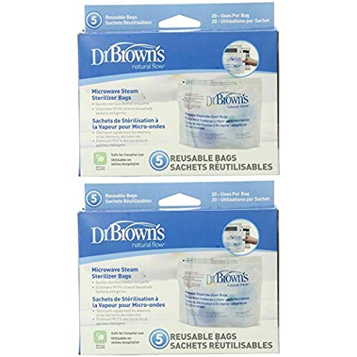 Dr. Brown`S Microwave Steam Sterilizer Bags - 2 Packs Of 5 Count = 10 Bags (Limited Edition)