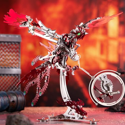 OreilleStar 3D Metal Ornithopter Puzzles for Adults Model Kits DIY Assembly Mechanical Phoenix Stainless Steel Animal Bird Toy Building Block Birthday Gifts for Men Women (Red Phoenix)