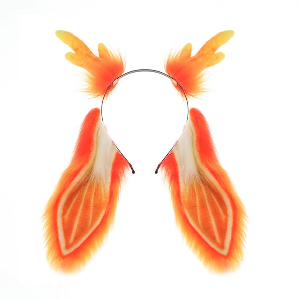 Gmbylby Elk Rabbit Orange A Reindeer Antlers Headband Bunnies Tail Animal Ears Deer Hairband Halloween Cosplay Costume