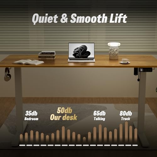 Image of ERGOMAKER 55 inch Electric Standing Desk, Adjustable Height, Sit Stand Up Desk for Home Office & Computer Workstations, Memory Controller, Light Rustic Brown