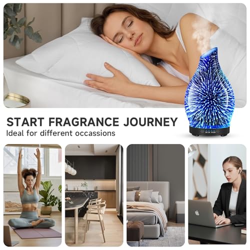 120ML Essential Oil Diffuser, 3D Glass Aromatherapy Diffuser with Auto Shut-Off and 7 Color LED Lights, Ultrasonic Mist Humidifier with 4 Timer for Home Office Bedroom (3D Fireworks) - Image 7