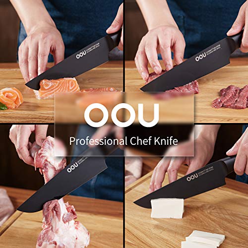 Chef Knife, OOU Pro Kitchen Knife 7 Inch Chef Knife, High Carbon Stainless Steel Chef Knife with Ergonomic Handle, Ultra Sharp to Cut Meat Veggies, Black Oxidation for Anti-Rusting (7 chef knife)