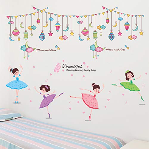 ERQINGQT Etiqueta De La Pared Chica Bailarina De Ballet Pegatinas De Pared De Vinilo De Dibujos Animados De Bricolaje Estrellas De La Luna Decoración De La Pared para Habitaciones De Niños Jardín De