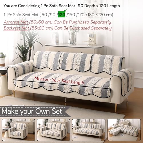 Image of HOKIPO Luxury Wavy Anti Slip Plush Sofa Cover Mat | Make Your Own Sofa Cover Set, Mat Length 90(D) x 120(L) cm, Pewter Grey (AR-5982-GRY)