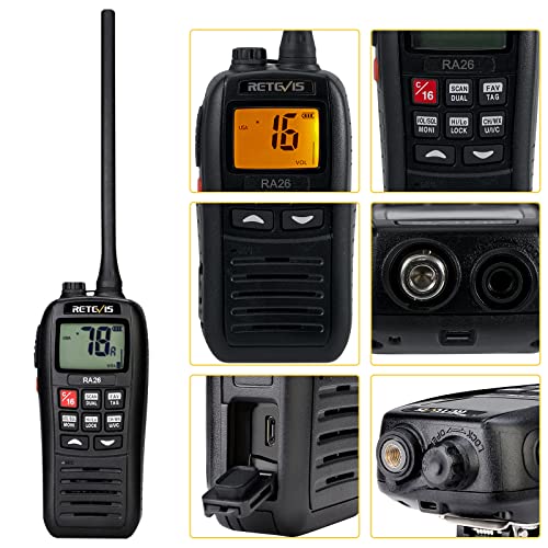 Retevis Ra26 Marine Radio Handheld,Floating Boat Radio,Ip67 Submersible,Micro Usb Port,Backlit Lcd Display,Noaa Weather,Portable Marine Radio #TOP6