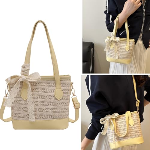 Women Shoulder Bag Trendy Handbag Straw Bucket Bag Simple Messengers Large Capacity Crossbody For Daily Lovely Crossbody2