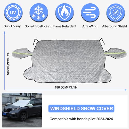 Image of Windshield Snow Cover Compatible with Honda Pilot 2003-2024, Car Snow Cover, Front Windshield Sunshade, Exterior Windscreen Sun Shade, UV-Rays Sun Ice Snow Frost Protector, 4-Layer Windshield Cover