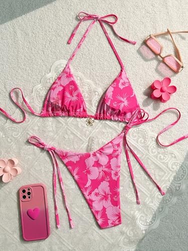 Women's Floral Print Knot Bathing Suit High Waist Summer Swimsuit Bikini Set2