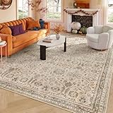 Lahome Mirae Boho Beige Fall Area Rug 8x10, Traditional Tan Floral Area Rugs for Bedroom, Machine Washable Living Room Mats, Soft Non-Slip Room Carpet for Office Apartment Nursery Decor, Soft Amber