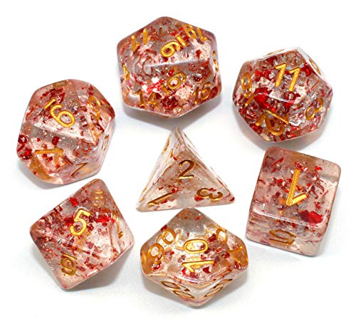 Dice DND Polyhedral Dice Set RPG Dice for Dungeons and Dragons Pathfinder Role Playing Games Table Games Transparent Dice with Glitter & Silver Red Petal Dice
