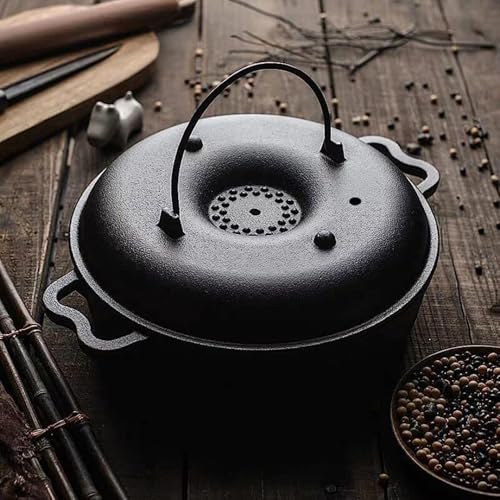 鋳鉄鍋 鉄鍋 石焼鍋 ホーロー石焼きいも器 石付き ガスコンロIH対応 多機能鋳鉄鍋 防錆 速い熱伝導と家庭用業務用 焼き芋/とう もろこし/栗など器 (B)