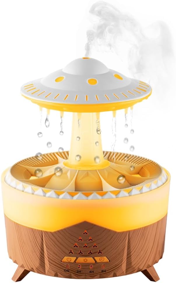 CITTA Multi-Functional Rain Cloud Aromatherapy Humidifier: 7-Color LED Night Light, Natural Rain Sound Machine, UFO Design Essential Oil Diffuser, Sleep Aid, Perfect for Home and Office Use