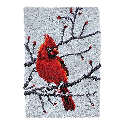 Image of PakyKai Latch Hook Rug Kit for Adults Red Cardinal Crocheting Carpet Rug Yarn Sofa Cushion Mat Tapestry DIY Carpet Arts Crafts,20.5X15 Inch