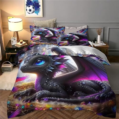 Housse de couette dragon impression 3D parure de lit microfibre confort premium - 4