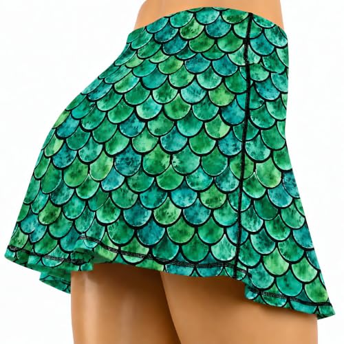 Green Mermaid Scale Womens Tennis Golf Skirts Skorts High Waisted Athletic with Shorts Pockets for Workout Casual Running Sports Lightweight M