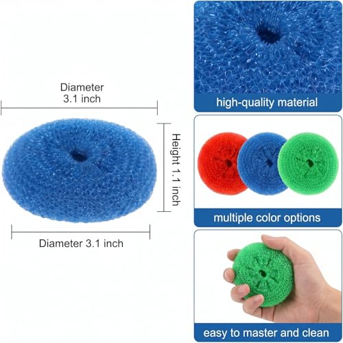 Image of Blulu 15 Pcs Plastic Dish Scrubbers for Dishes Pot Round Nylon Pad, Mesh Scouring Non Scratch Pads (Rainbow Colors)