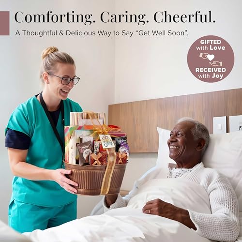 Broadway Basketeers Get Well Basket – Gourmet Care Package with Snacks, Cookies, Chocolates & Treats - Get Well Soon Gift Baskets for Women, Men After Surgery - Feel Better Best Food Gifts to Send