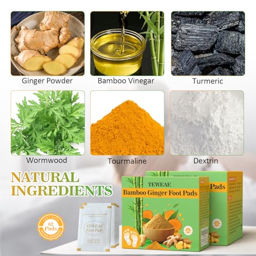 Image of TEWEAE 62 Pads Foot Pads for Better Sleep, Natural Ginger & Bamboo Vinegar Turmeric Wormwood - No Off - Improves Sleep and Relaxation - Premium Foot Care Good Night Foot Patches. for Father's Day