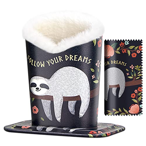 PG6 Desk Plush Lined Eyeglasses Sunglasses Holder Stand Protective Case, Sloth, One Size