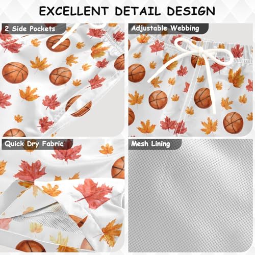 Boys Swim Trunks Quick Dry UPF 50+ Beach Board Shorts Kids Bathing Suits Swimsuit 2T Basketball Maple Leaf3