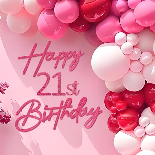Image of Happy Birthday with 0-9 Numbers Sign for Backdrop - Glitter Felt Custom Age Happy Birthday Decal for Balloon Arch Birthday Decorations Baby Shower - Hot Pink
