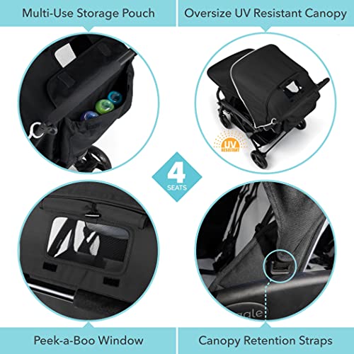 Gaggle By Foundations Odyssey 4 Seat Quad Stroller With Stroller Canopy And Bench Seats, 5 Point Harness, Foot Brake, Shock Absorbing All Terrain Tubeless Wheels (Gray/Black) #TOP4