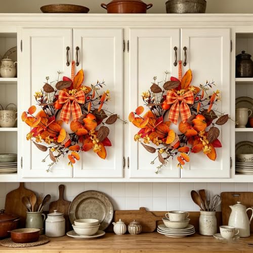 Image of 6 PCS Fall Candle Ring Wreaths Artificial Autumn Eucalyptus Candle Wreath with Leaves Berries Flowers Thanksgiving Farmhouse Harvest Wreath Candle Holder for Pillar Candles Table Centerpiece Decor