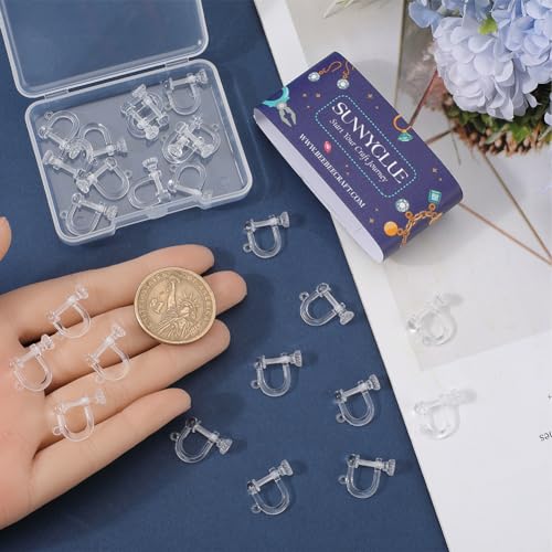 SUNNYCLUE 1 Box 30Pcs Resin Earring Clips Screw Back Clip on Earrings Clear Ear Wire Non Pierced Plastic Transparent U Type Clip-on Earring Converter Findings for jewellery Making Accessories DIY - Image 3