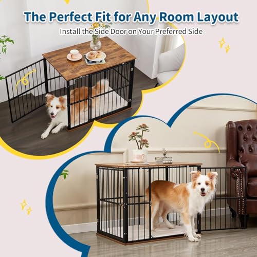 Image of Cature Wooden Dog Crate Furniture with Metal Frame | Heavy Duty Indoor Pet Kennel with Table Top | Decorative Dog Cage End Table for Small and Medium Sized Dogs (31.1x21.5x25.2 inches)