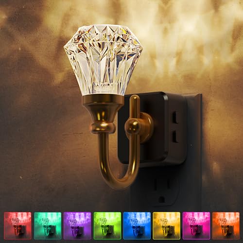 Image of L LOHAS LED Night Lights Plug into Wall -10-Color Changing RGB Floral Night Lights with Auto Sensor, 3 Brightness Levels, Rotatable Plug in Nightlight for Bedroom, Nursery, Hallway, Gift