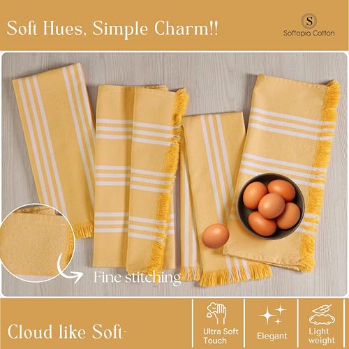 Image of Stripe Kitchen Towels 4 Pack, 16x26 Inches, Dish Cloths for Drying, Wiping, Absorbent Tea Towels, Washable Rags, Reusable Cleaning Cloths for Everyday Kitchen Tasks - Mustard Yellow