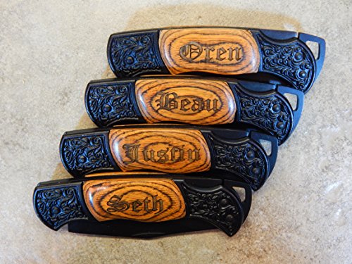 Alphanumeric Engravers Engraved Front & Back Black Decor Folding Pocket Knive, Personalized Knife, Father Of The Bride Gift, Wedding Gift, Keepsake #TOP2