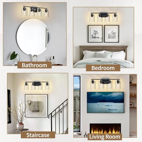 Image of SKEJAO Bathroom Vanity Lights Over Mirror,Bathroom Light Fixture Wall Sconce Lighting for Bedroom,Living Room (Black, 4-Light)