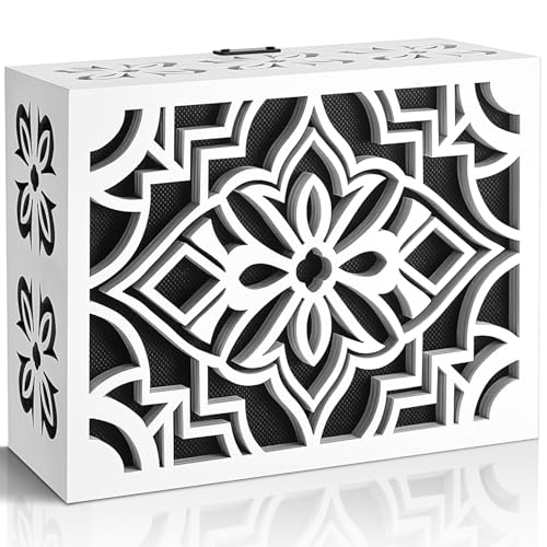 Doorbell Chime Cover Box Only - Intricate Floral Cutout Indoor Door Bell Cover for Wall Inside Decorative Wooden Design Cover for Home Upgrades Easy Install Universal Fit Door Bell Cover White