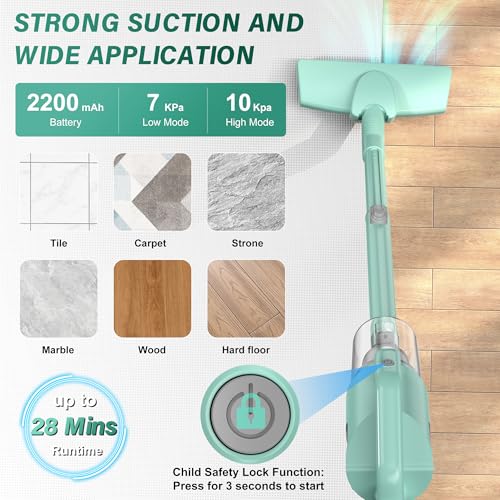 Cordless Vacuum Cleaner, Stick Hand Held Small Lightweight Electric Broom 3-in-1 for Car Home Apartment Wood Floors Carpet Pet Hair Litter Dust Clean, 10KPa Strong Suction, Weight Only 3.5Ib