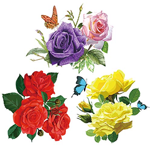 3 Pcs/Set Wall Sticker Rose Red Lily Calendula Flower Wall Decals Removable Murals DIY Art Room Home Decor (C)