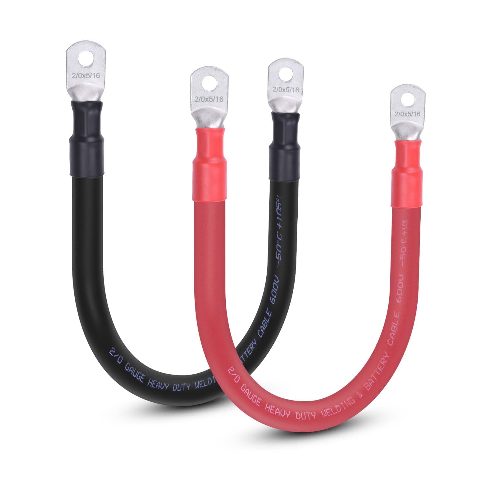 2/0 AWG Flexible Battery Cable with 5/16" Terminals - OFC Pure Copper Inverter &amp; Welding Wire for Automotive Solar RV Motorcycle (Red + Black 1FT Pair)