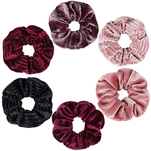 Jaciya 6 Pack Hair Scrunchies Velvet Scrunchy Elastic Bobbles Ponytail Holder Hair Ties Bands, 6 Colors