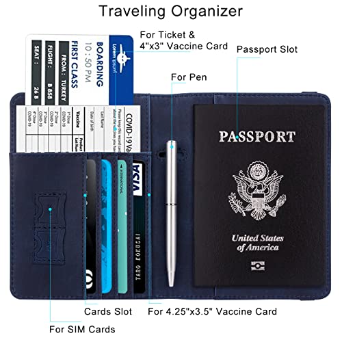 Image of WALNEW Passport Holder for Travel, RFID Passport Cover Wallet for Women Men, PU Leather Passport Book Card Holder Case with Pen, Travelling Essentials for Flying