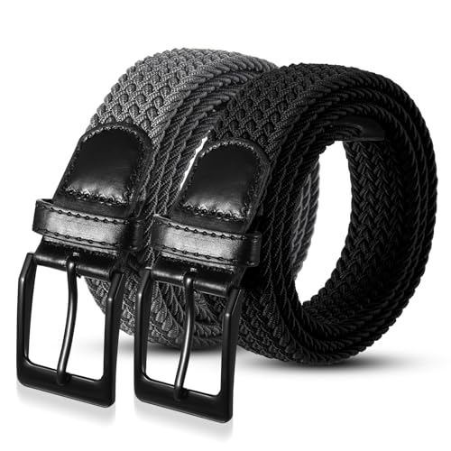 Utensilsto 2 Stück Stretchgürtel Herren Stoffgürtel Gürtel Ohne Löcher Elastischer Flechtgürtel Geflochtener Dehnbarer Gürtel für Herren Damen Schwarz, Grau