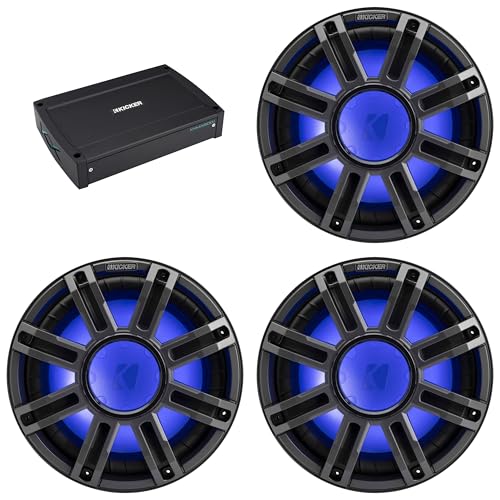 Kicker (3) 51MWF124 - MWF 12-Inch Premium Marine Subwoofer (Free-air) 4-ohm & 51KXMA15001 Marine Amp Bundle