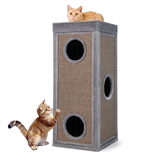 Tangkula 4 Story Cat Tree Condo, 39 Inch Multi-Layer Cat House with Sisal Scratch Pad, 3 Hideaways, Removable Soft Top Plush Bed, Barrel-Shaped Pet House Tower for Indoor Cats, Modern Cat Furniture