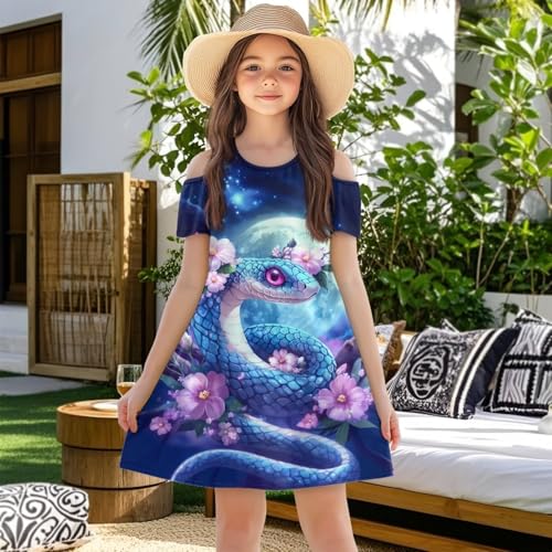 Uourmeti Girls Short Sleeve Summer Dresses with Pockets Cold Shoulder Midi Dress3