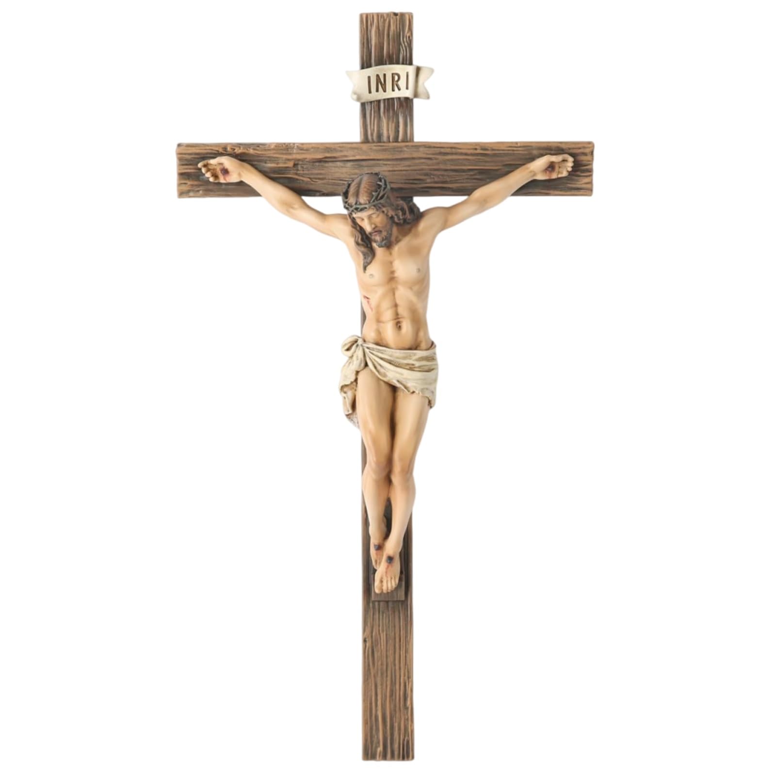 ESSECMBS Jesus Crucifix Statue Cross Decoration Praying Religious Figurine Christ Catholic Display Resin Tabletop Home Decor (Multicolor