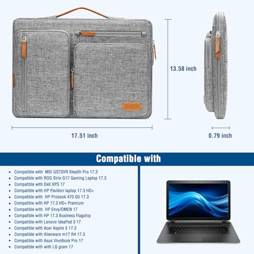 Image of MOSISO 360 Protective Laptop Case 17.3 inch, 17-17.3 inch Laptop Sleeve Compatible with Dell, HP, Lenovo, Asus, Acer, Alienware, Side Open Carrying Case with 4 Zipper Pockets&Handle, Gray