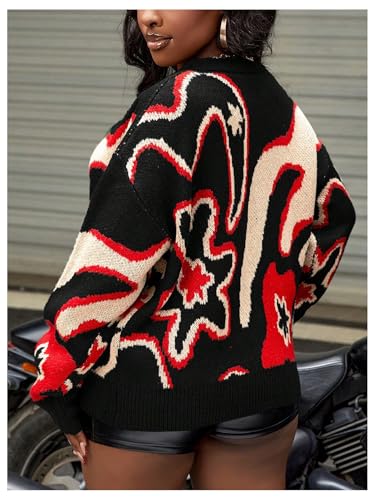 WDIRARA Women's Floral Button Down Cardigan Sweater Oversized V Neck Long Sleeve Knit Outerwear2